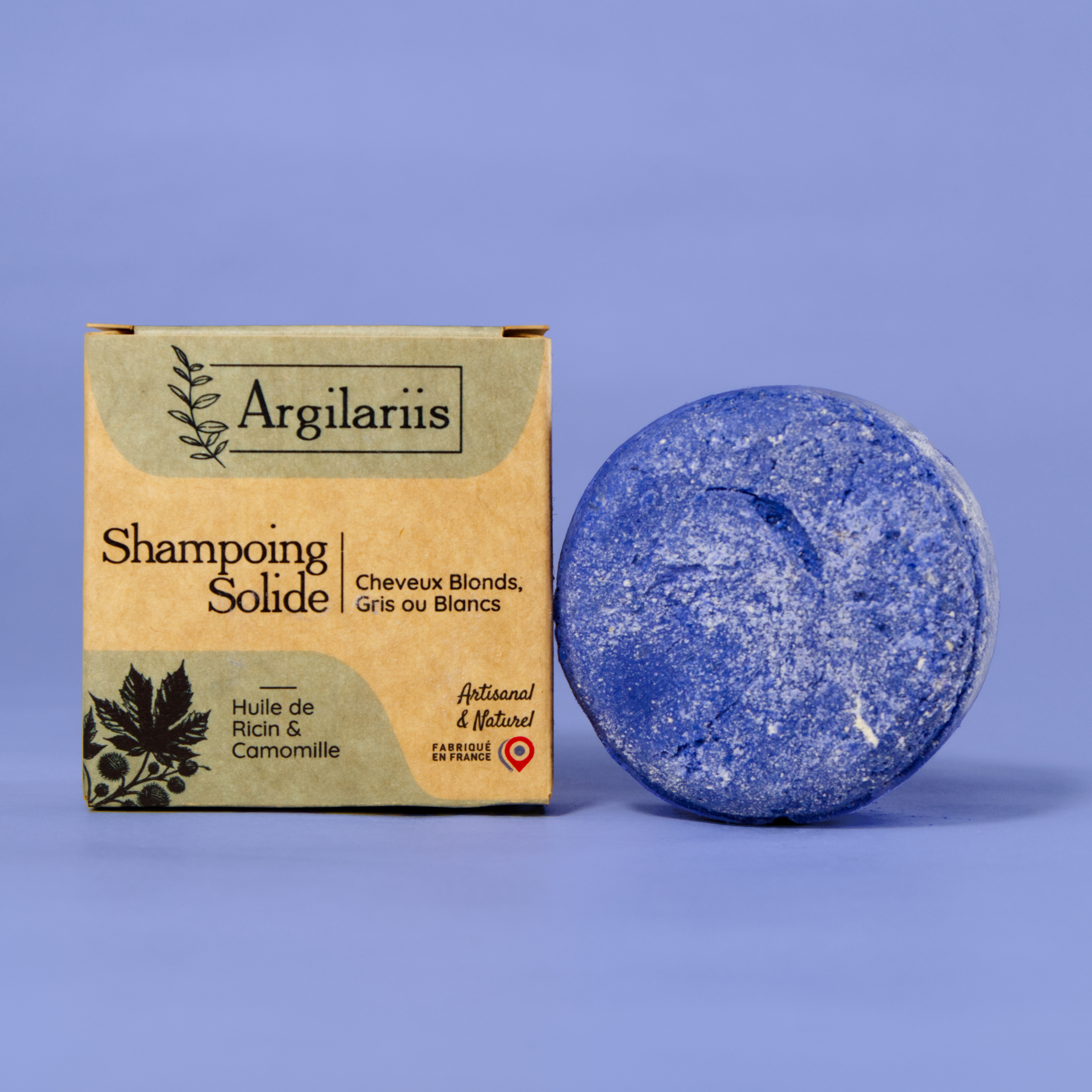 Shampoing solide bleu pour cheveux blonds ou gris